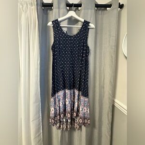 Tribal Navy Sleeveless Maxi Dress with Printed Hem